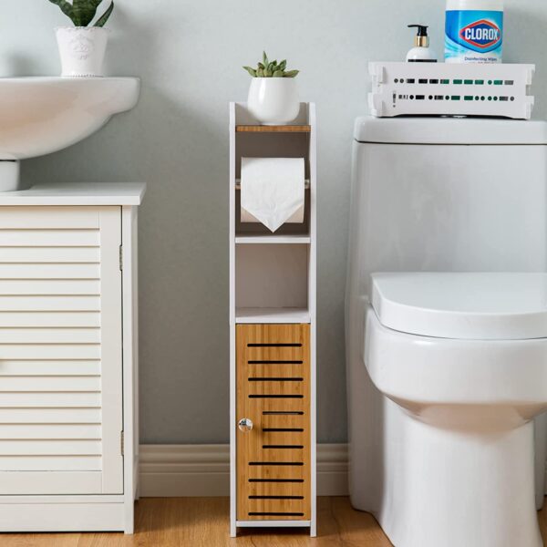 Fanno-Toilet Paper Roll Holder Bathroom Storage Cabinet Bamboo Small Space 76cm