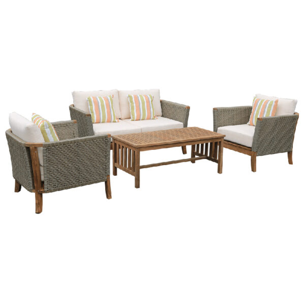 Fanno-Classic 4 Piece Lounge Set Eucalyptus Timber Durable Lightweight European Design