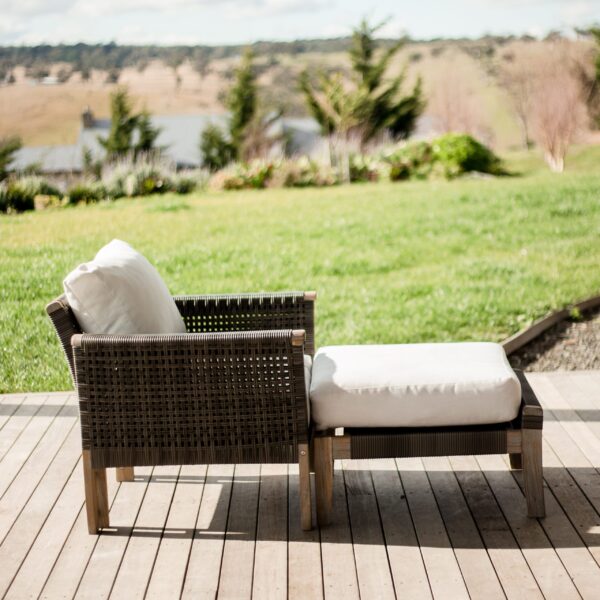 Fanno-Eucalyptus Sofa Armchair and Foot Stool Set for Poolside Lounging and Relaxation