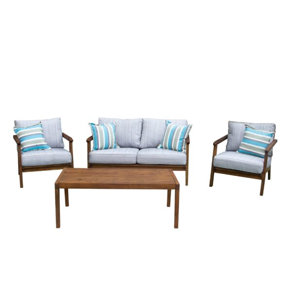 Fanno-Saigon Outdoor 4 Piece Lounge Set Eucalyptus Acacia Timber Poolside Furniture