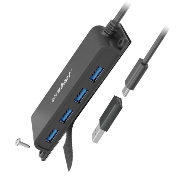 Fanno-4-Port USB-C Hub with USB 3.0 Adapter and Extra Long Cable for Data Transfer