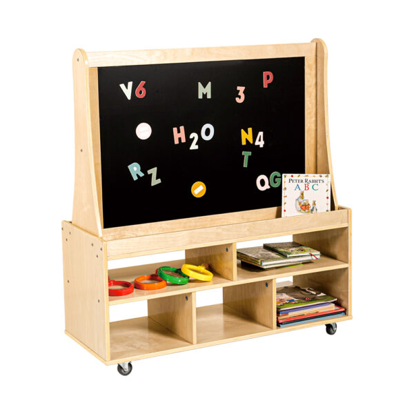 Fanno-Kids Magnetic Standing Easel Double Sided Whiteboard Chalkboard Storage Unit