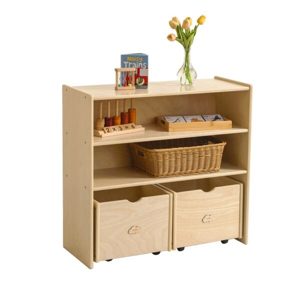 Fanno-Kids Storage Cabinet with 2 Open Shelves and 2 Pull Out Drawers for Classroom