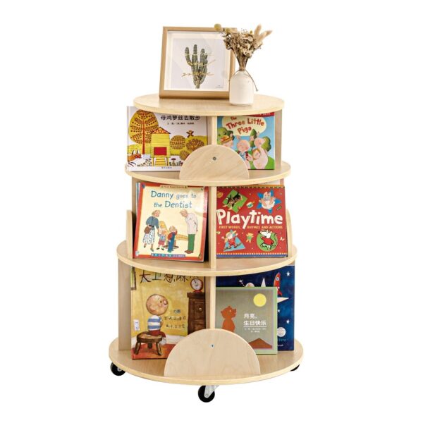 Fanno-Kids Rotating Wooden Bookcase with Castors for Easy Storage and Display