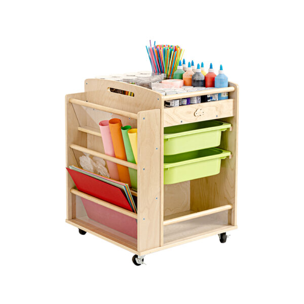 Fanno-Wooden Art Craft Storage Trolley with Bins and Wheels for Classroom Organization