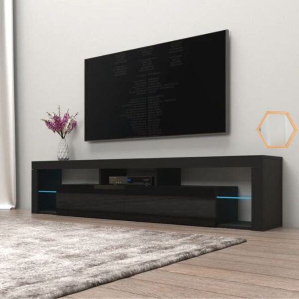 Fanno-LED Entertainment Unit Modern TV Cabinet 200cm Black Customizable Colors