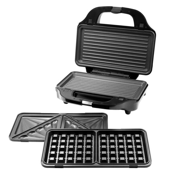 Fanno-Sandwich Press with 3 Interchangeable Plates for Toasties Waffles and Grilling