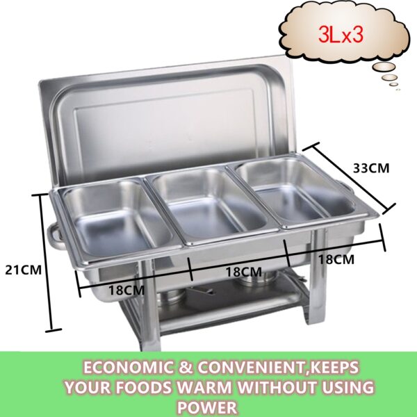 Fanno-Food Buffet Warmer 9L Stainless Steel Chafing Dish Set with 3 Food Pans