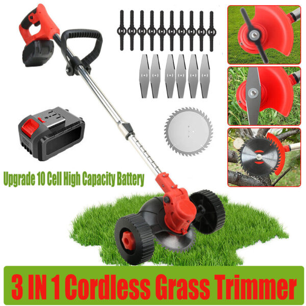 Fanno-3in1 Cordless Grass Trimmer Lawn Mower Brush Cutter with 2 Batteries and Blades