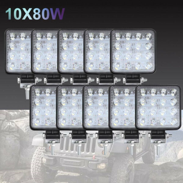 Fanno-80W CREE LED Work Lights 12V 24V Flood Light for Boat Camping Off-Road Square 4inch