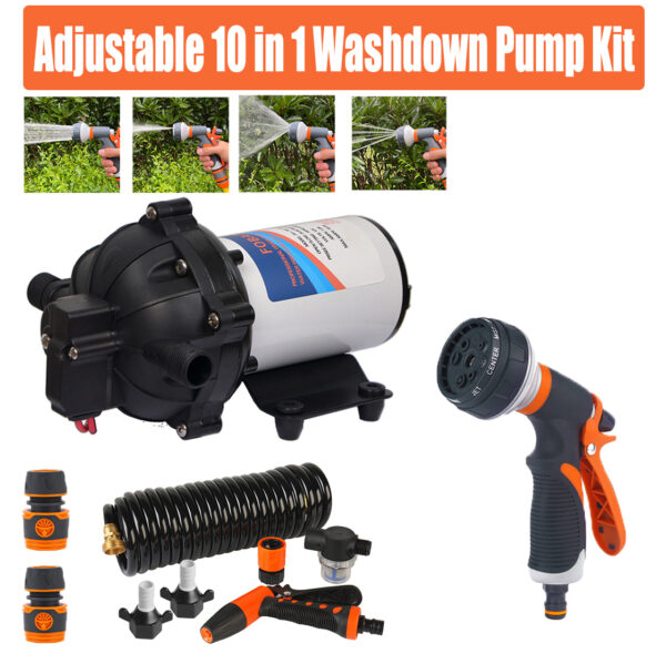 Fanno-12V Washdown Pump Kit 6.6GPM High Pressure with Hose Nozzle for RV Marine Boat