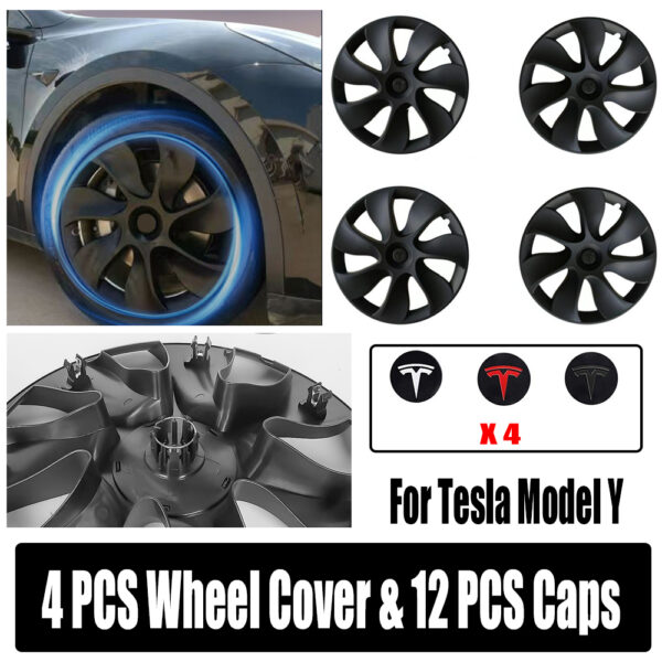 Fanno-19 Inch Wheel Cover Caps for Tesla Model Y ABS Black Rim Hubcap Set of 4