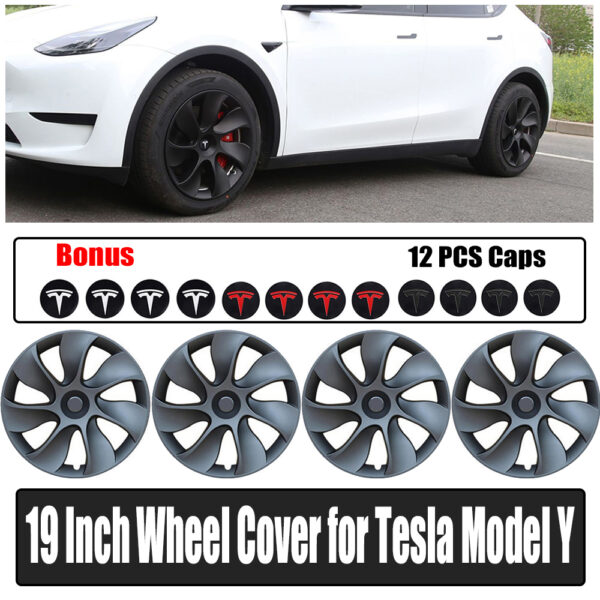 Fanno-19 Inch Wheel Cover Caps for Tesla Model Y ABS Gray Rim Hubcap Set of 4