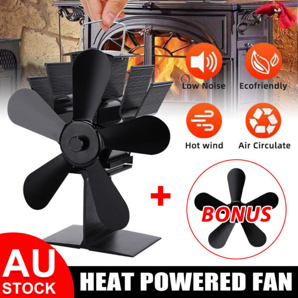 Fanno-Wood Stove Fan Eco Heat Powered Silent Fireplace Air Circulator 5 Blade Design