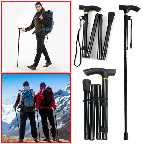 Fanno-Adjustable Walking Stick Travel Retractable Hiking Folding Cane Metal Pole