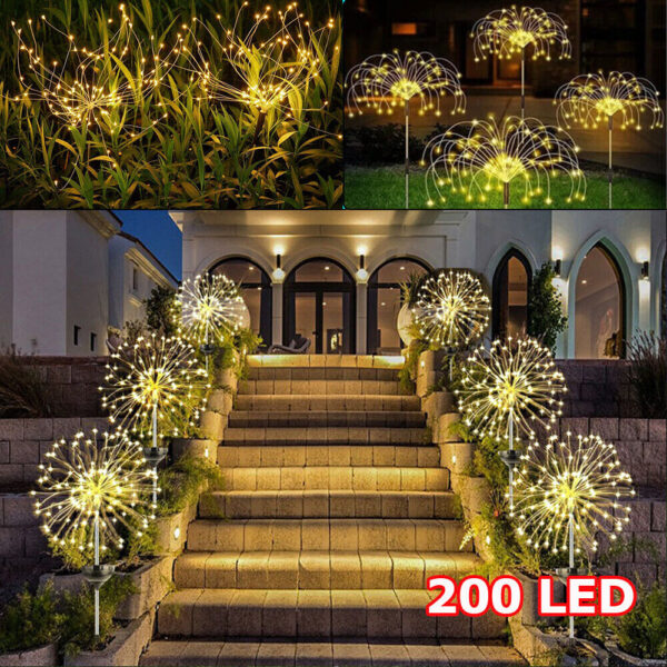 Fanno-Solar Fireworks Lawn Lights Waterproof LED Garden Decoration Multi Color 200 LEDs