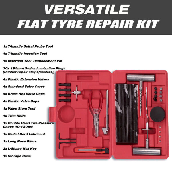 Fanno-Tyre Puncture Repair Kit 56Pc Heavy Duty Tools for Car Motorcycle ATV SUV