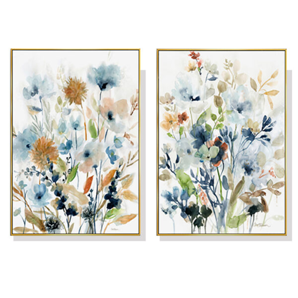 Fanno-Canvas Wall Art 50x70cm Colorful Floral Watercolor Print with Gold Frame