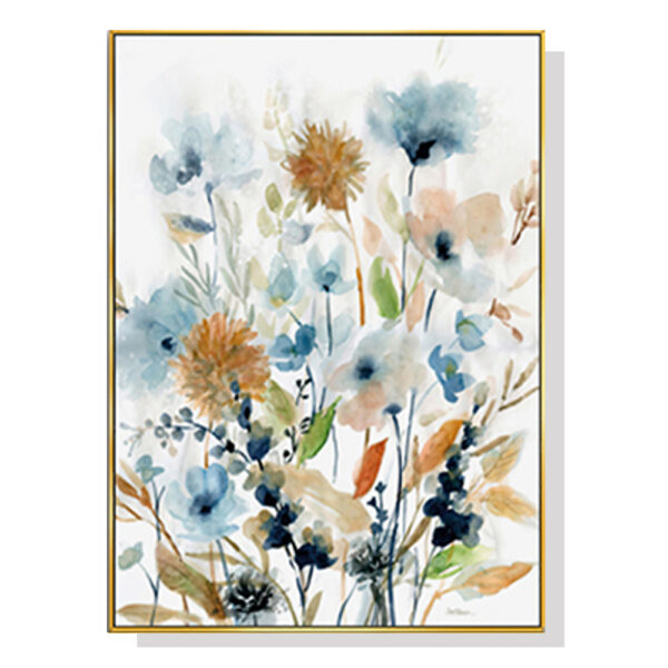 Fanno-Canvas Wall Art 50x70cm Colourful Floral Watercolour Print with Gold Frame