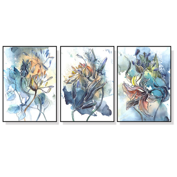 Fanno-Canvas Wall Art Set Watercolor Abstract Flower 40x60cm Black Frame Decor