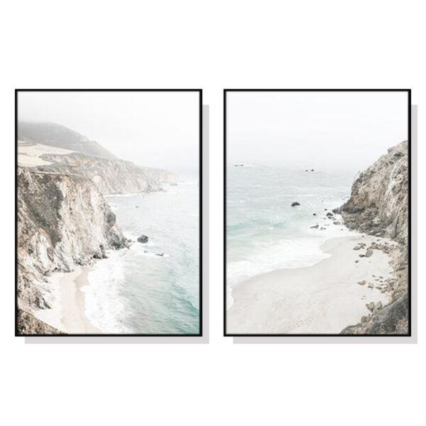 Fanno-Canvas Wall Art Mountain Beach Set of 2 Framed Prints for Home Decor 60x90cm