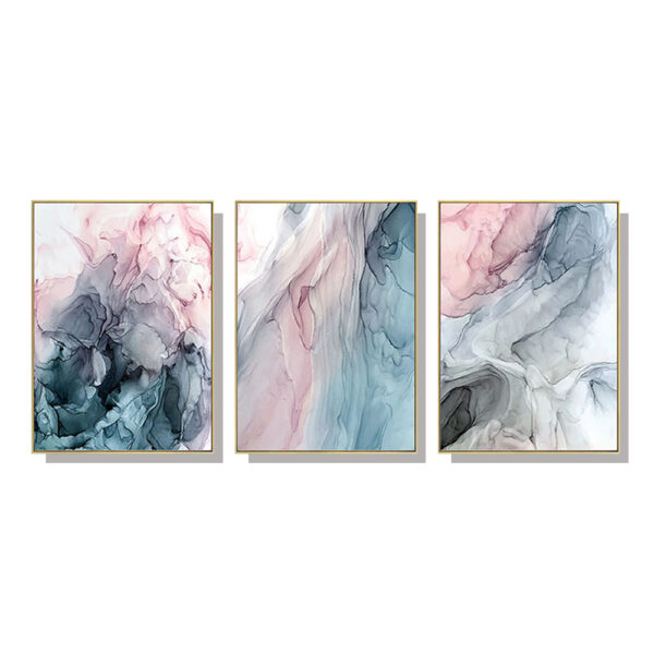 Fanno-Canvas Wall Art Colorful Ink Abstract Set of 3 with Gold Frame 50x70cm