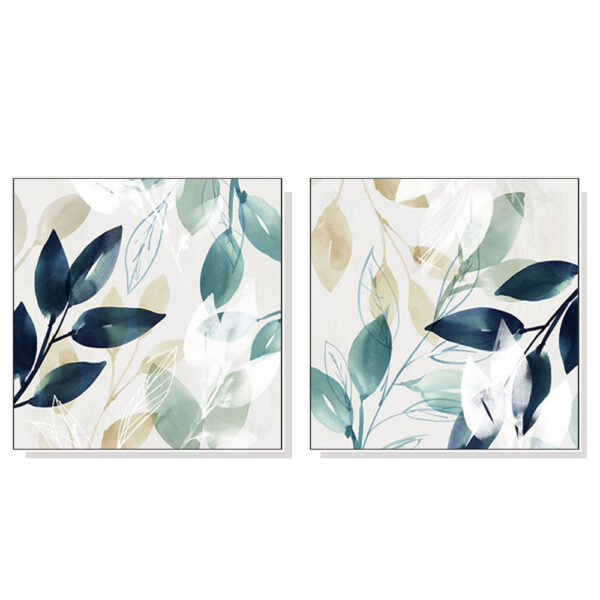 Fanno-Canvas Wall Art Watercolour Leaves Set of 2 Framed Prints 60x60cm Home Decor