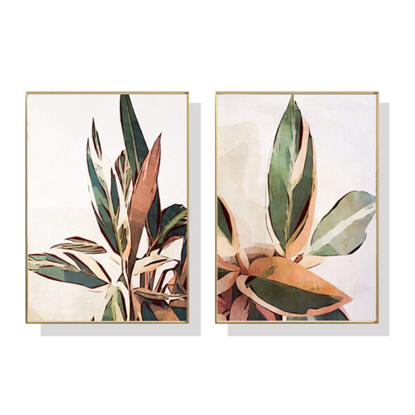 Fanno-Canvas Wall Art Botanical Leaves Set of 2 with Gold Frame 50x70cm Home Decor