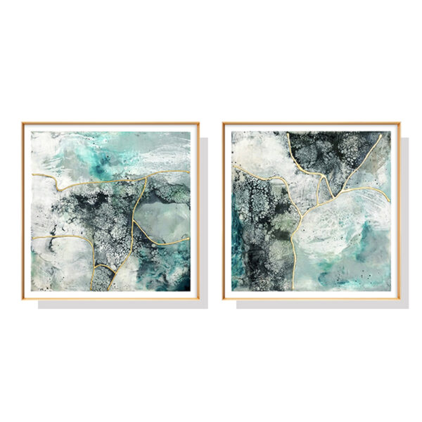 Fanno-Canvas Wall Art Marbled Green Set of 2 with Gold Frame 50cm x 50cm Decor