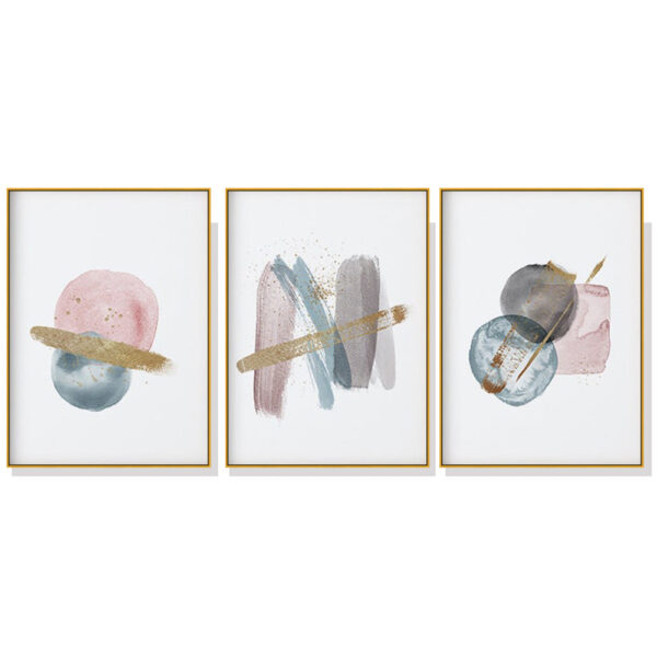 Fanno-Canvas Wall Art Blush Pink Watercolor Set of 3 with Gold Frame 50x70cm