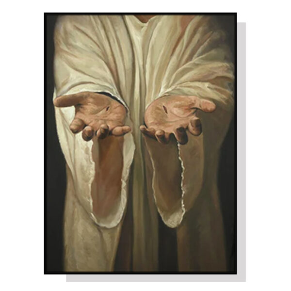 Fanno-Canvas Wall Art 50x70cm Jesus Nail Hand Framed Premium Print for Home Decor