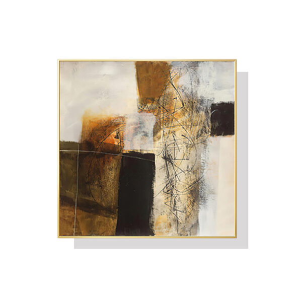 Fanno-Canvas Wall Art Abstract Gold Brown Painting 70x70cm Framed Home Decor