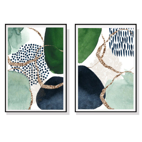 Fanno-Canvas Wall Art Set Abstract Green Navy 90x135cm Black Frame Home Decor