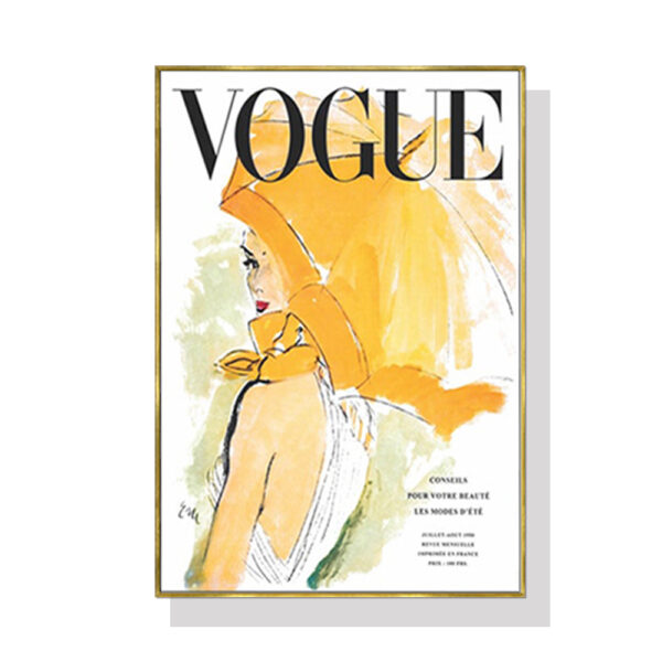 Fanno-Canvas Wall Art 40x60cm Vogue Girl Gold Frame Premium Print Home Decor