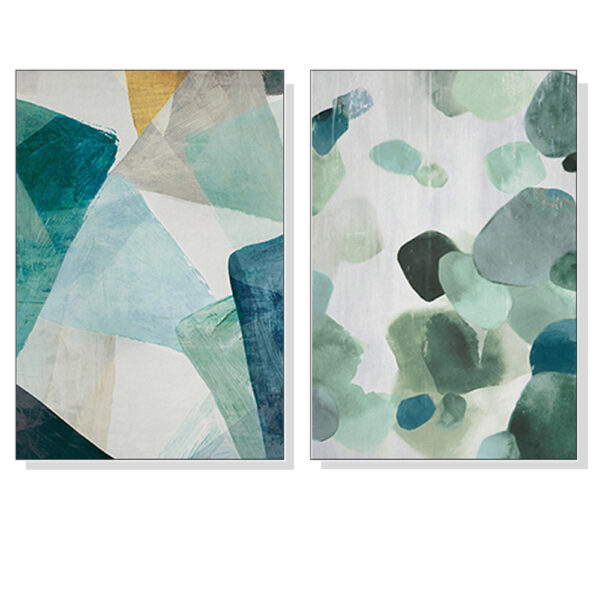 Fanno-Canvas Wall Art Set Green Marble 100x150cm with White Floating Frame