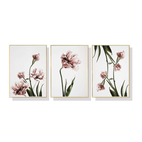 Fanno-Canvas Wall Art Tulip Flower Set of 3 with Gold Frame 70x100cm Home Decor