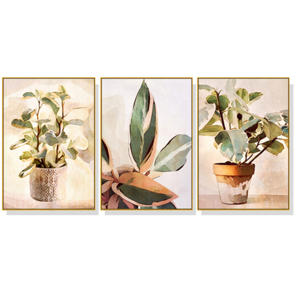 Fanno-Canvas Wall Art Botanical Leaves Watercolor  Set of 3 with Gold Frame