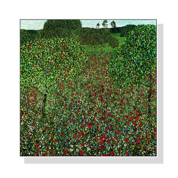 Fanno-Canvas Wall Art 50x50cm Field of Poppies by Gustav Klimt Framed Print Decor