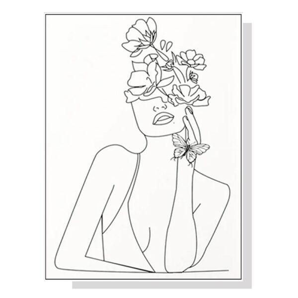 Fanno-Canvas Wall Art 40x60cm Line Art Girl with White Floating Frame for Home Decor