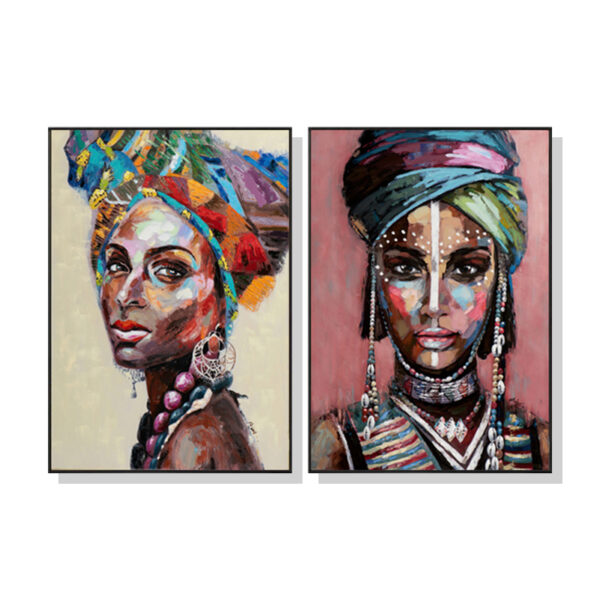 Fanno-Canvas Wall Art African Women Set of 2 Framed Prints 40x60cm Home Decor