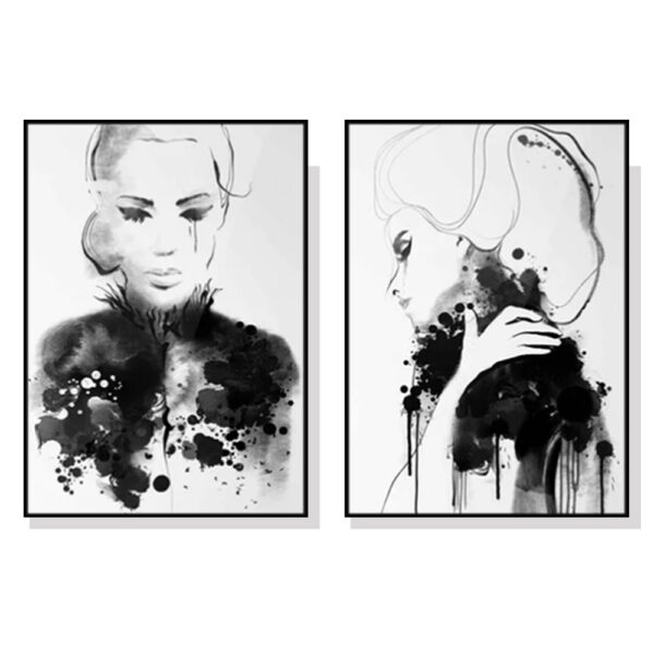 Fanno-Canvas Wall Art Set Watercolor Sketch 70x100cm Black Frame Home Decor Australia