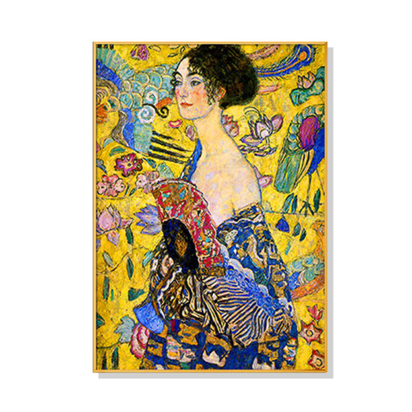 Fanno-Canvas Wall Art 40x60cm Lady With A Fan By Klimt Framed Premium Print