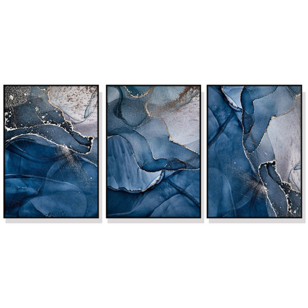 Fanno-Canvas Wall Art Set Blue Gold Marble 60x90cm Black Frame Home Decor Australia