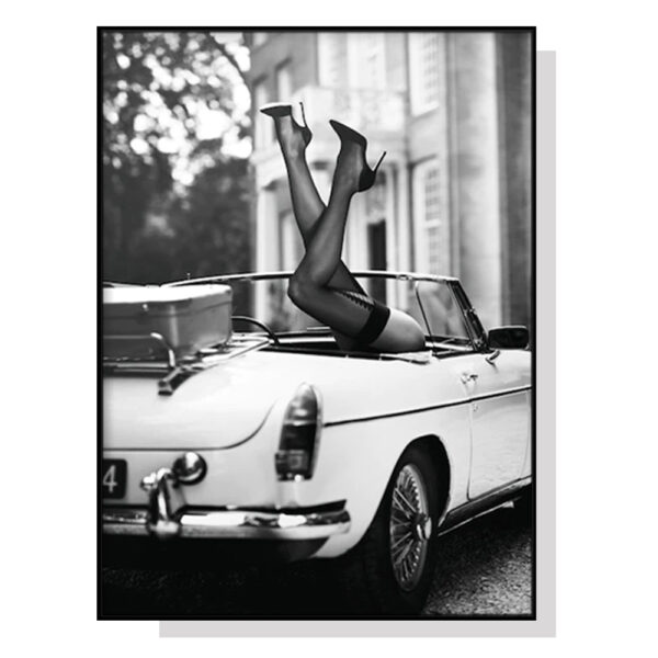 Fanno-Canvas Wall Art High Heels in Classic Car Framed Print 100cmx150cm Home Decor