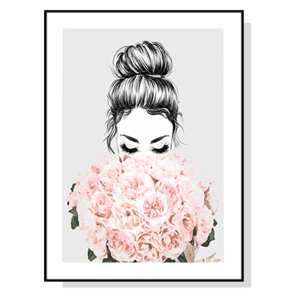 Fanno-Canvas Wall Art 40x60cm Roses Girl Black Frame Premium Print for Home Decor