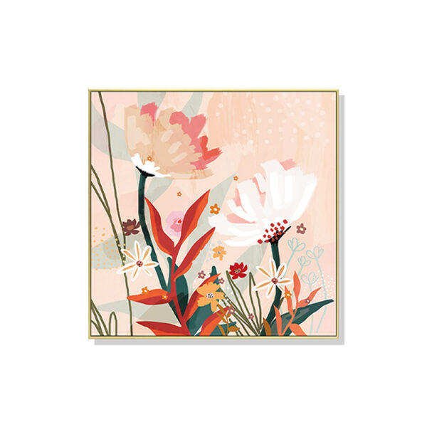 Fanno-Canvas Wall Art 40x40cm Native Floral Print with Gold Floating Frame