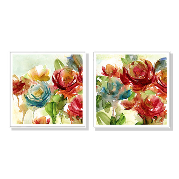 Fanno-Canvas Wall Art 80x80cm Rosewater Garden Print with White Frame for Home Decor