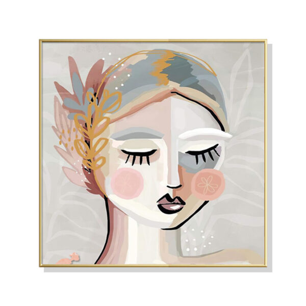 Fanno-Canvas Wall Art Calm Girl Gold Frame 60x60cm Premium Print for Home Decor