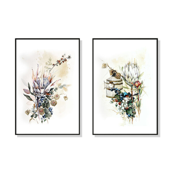 Fanno-Canvas Wall Art Berries and Protea Set Framed Premium Print Home Decor 40x60cm