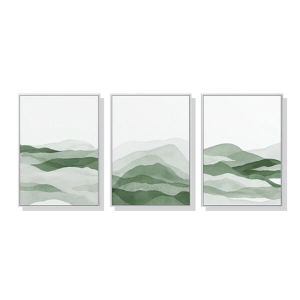 Fanno-Canvas Wall Art Set of 3 Sage Green Prints with White Frames 40x60cm